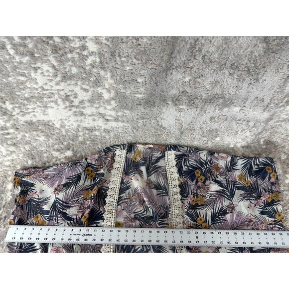 Rewind Size L Floral Tropical Open Front Cardigan Sweater Artsy Semi Sheer - Picture 6 of 10